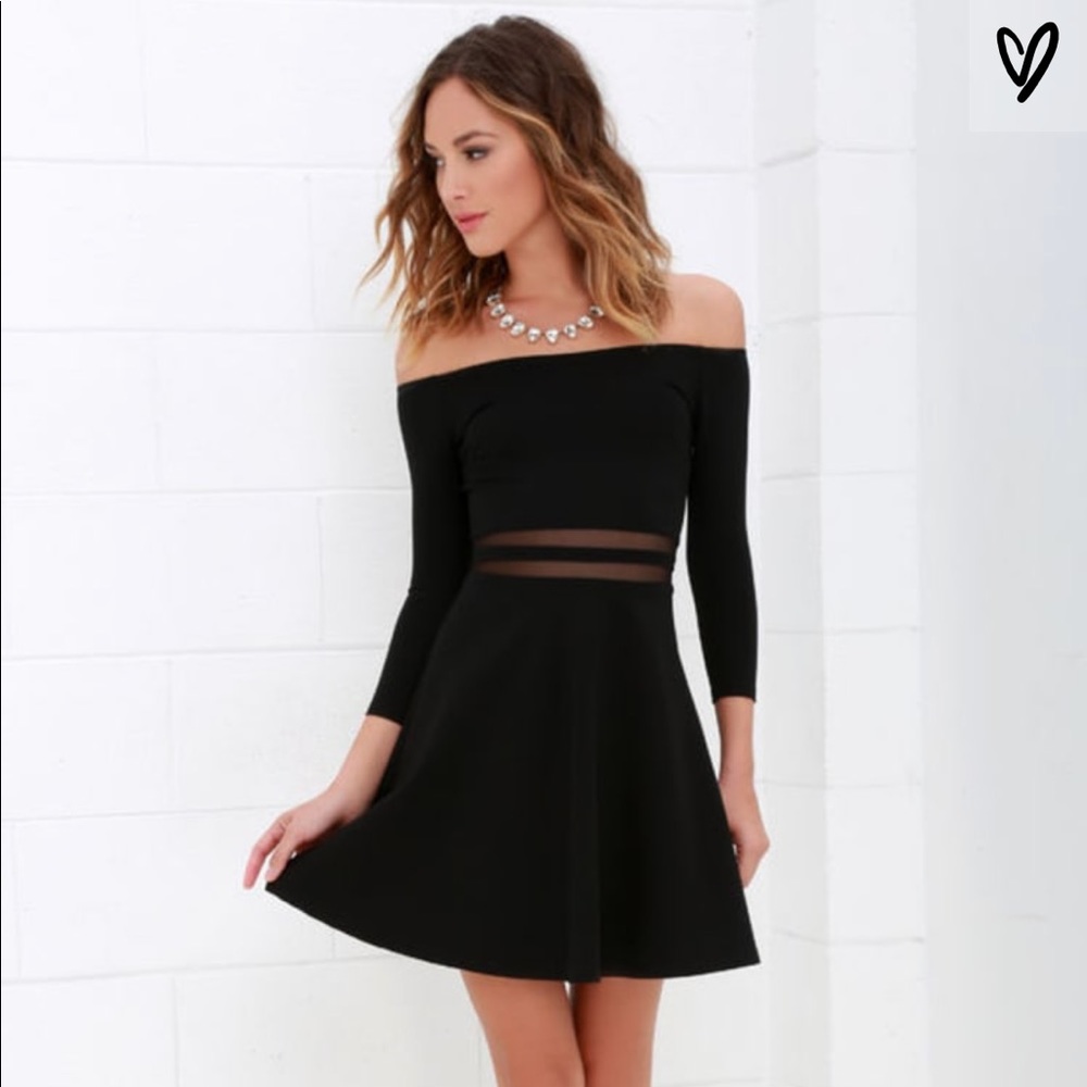 Lulu's Yes to the Mesh Black Skater Dress
